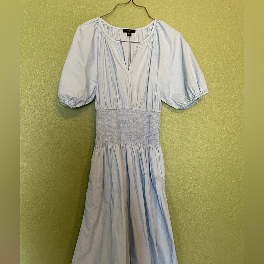 J Crew 100% Cotton Puff-sleeve smocked-waist midi dress XXS - Picture 3 of 8